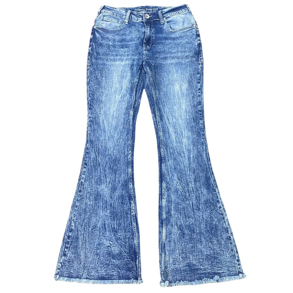 Cowgirl Tuff Women's Blue Acid Wash Flare Jeans